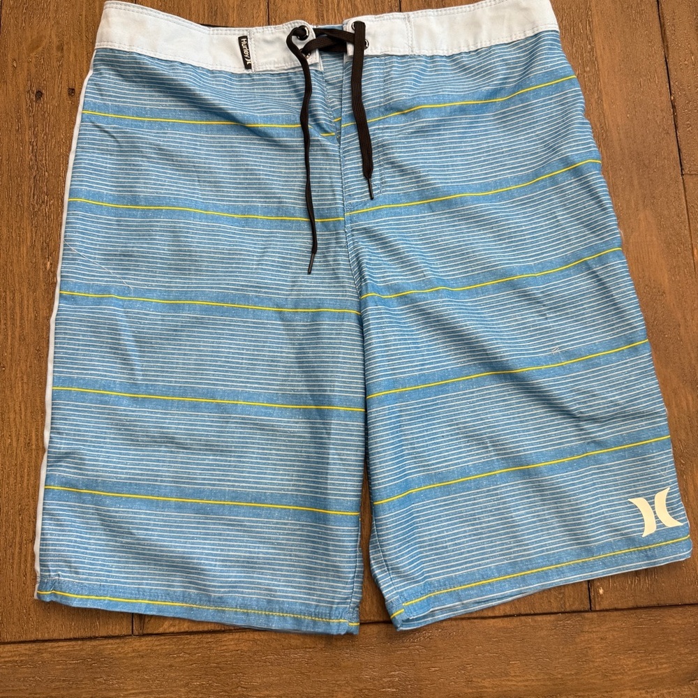 Hurley Kids Striped Swim Trunks in Blue and Yellow